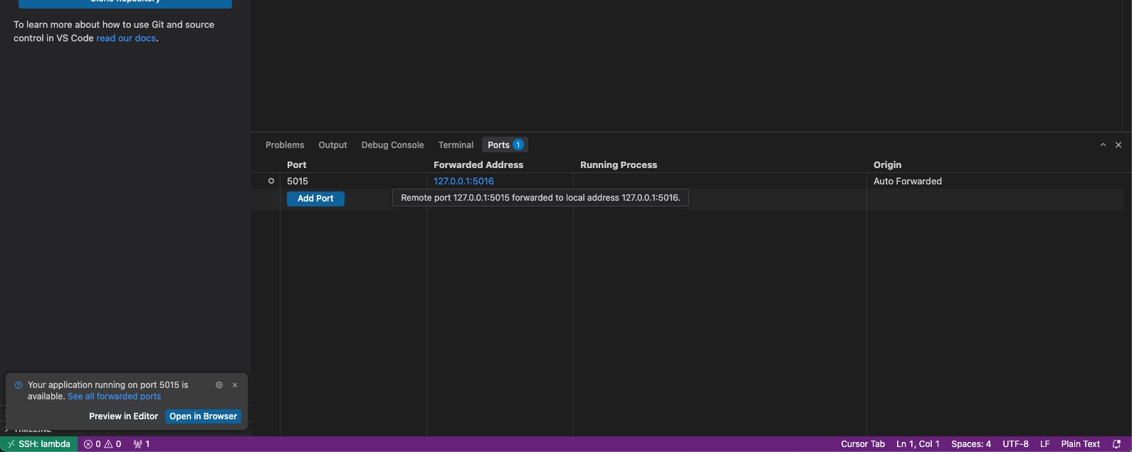Port forwarding overview in VS Code / Cursor