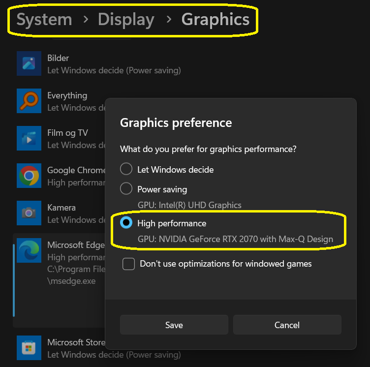 Windows display settings